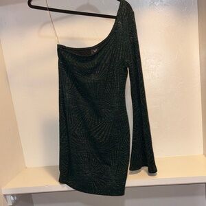 Windsor One-Shoulder Dress in Glittering Black